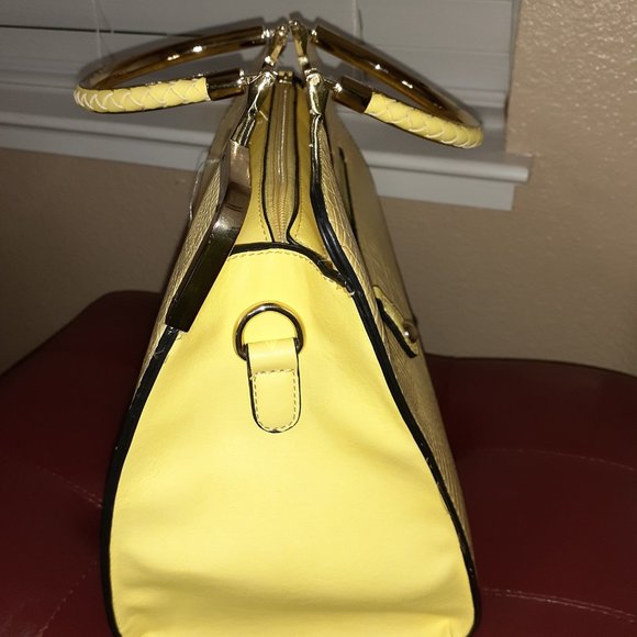 Yellow Structured Bag with Gold Trim Handle - Picture 2 of 8